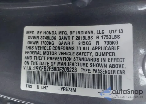2013 Honda Civic Lx from USA, damaged, VIN 19XFB2F50DE209223